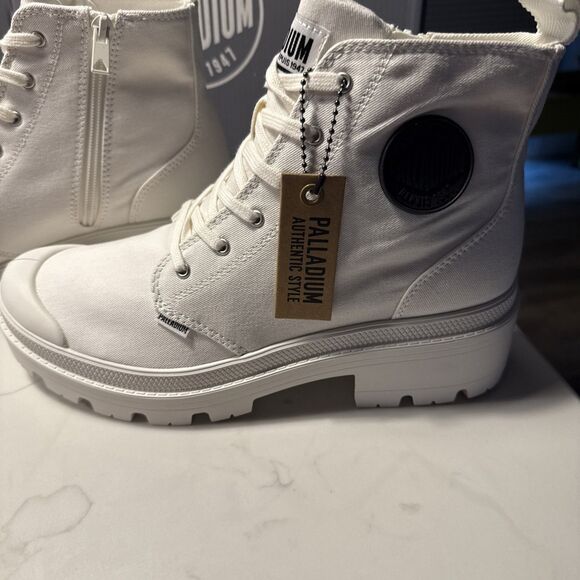 Palladium Pallabase Twill Women 10 Star White LugSole Platform Boot - Picture 3 of 8